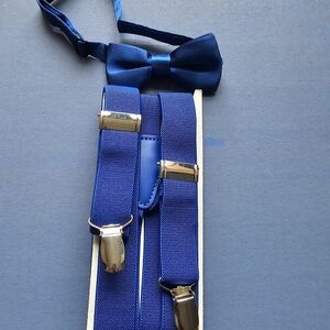 Royal Blue Unisex Suspender & Bow Tie Set for Teenagers